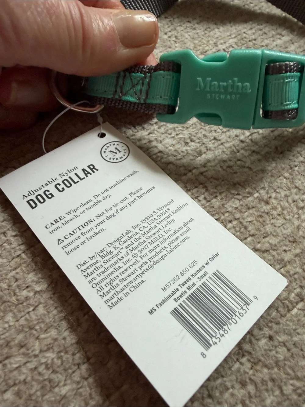 NWT Martha Stewart Teal and Gray Adjustable Nylon Dog Collar